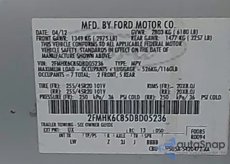 2013 Ford Flex Sel from USA, damaged, VIN 2FMHK6C85DBD05236